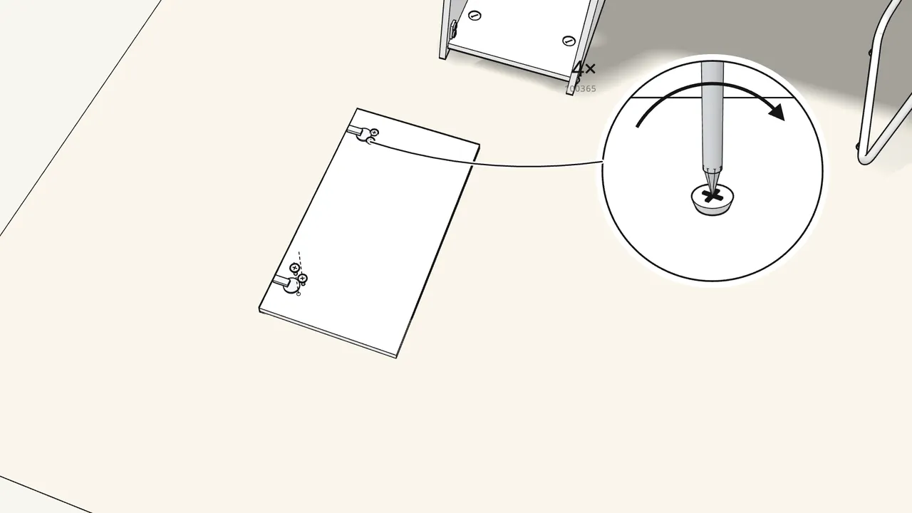 Step 24: Screw the 2 hinges (109338) onto the door. — IKEA MICKE assembly