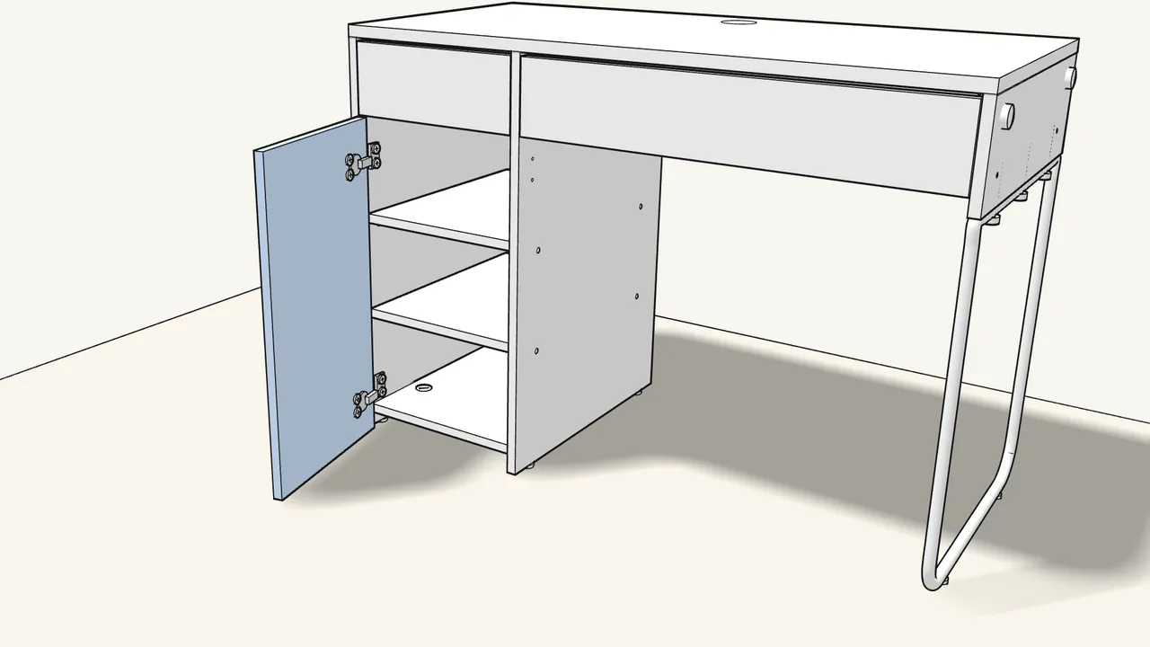 Step 27: Stick the 2 bumpers (104663) inside the cabinet, then close the door. — IKEA MICKE assembly