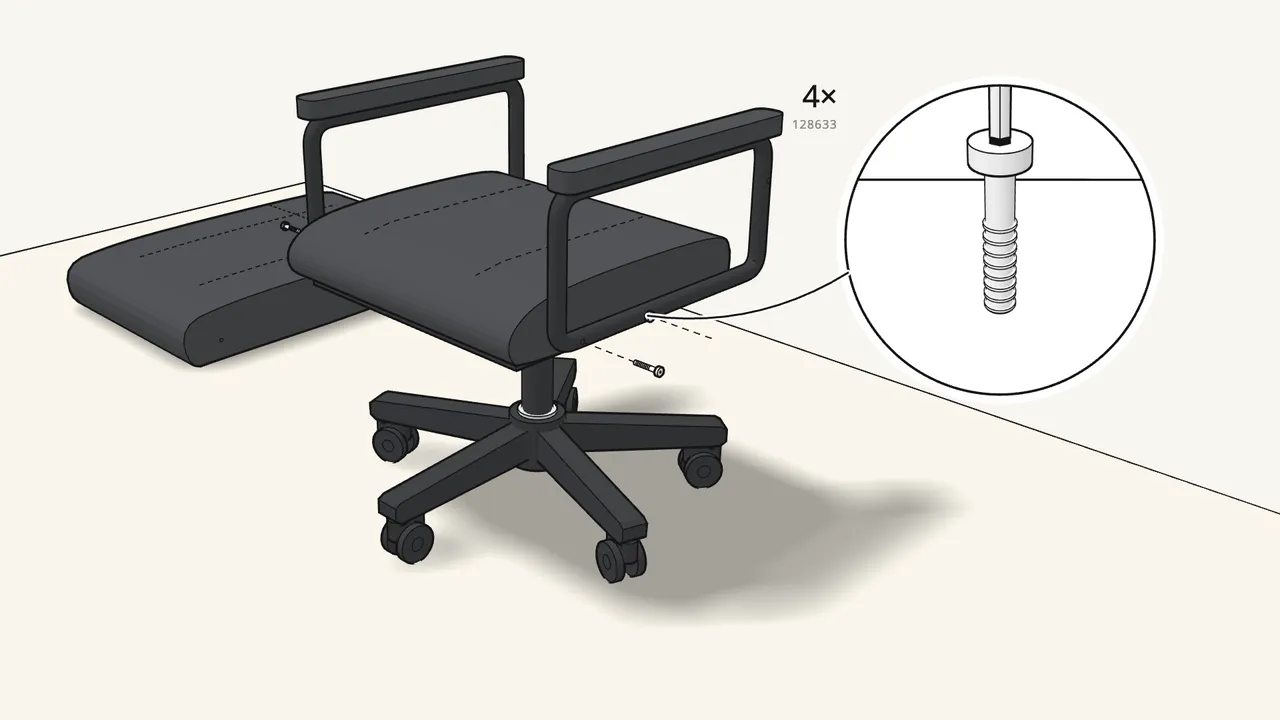 Step 9: Fix each armrest to the seat with 2 bolts (128633). — IKEA MILLBERGET assembly