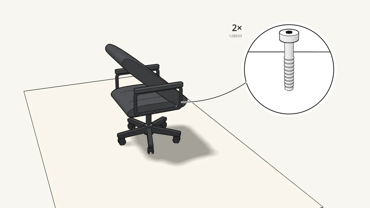 Step 10: Fit the backrest between the armrests with 2 bolts (128633). — IKEA MILLBERGET assembly