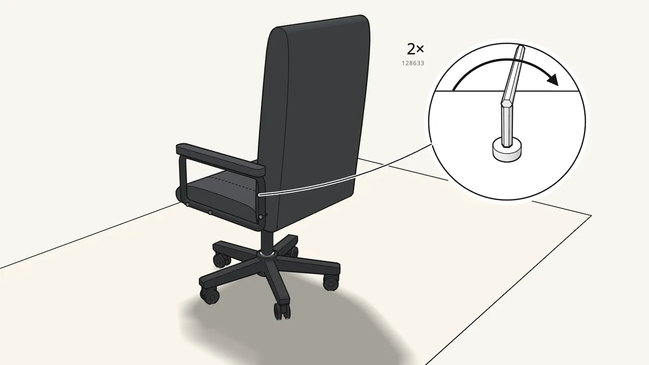 Step 12: Insert 2 more bolts (128633) through the armrests into the backrest. — IKEA MILLBERGET assembly