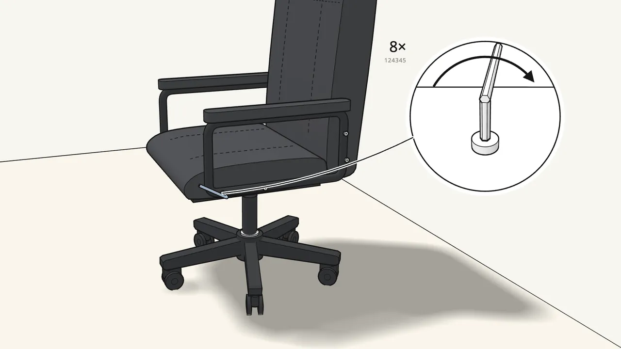 Step 13: Tighten all 8 armrest bolts with the Allen key. — IKEA MILLBERGET assembly
