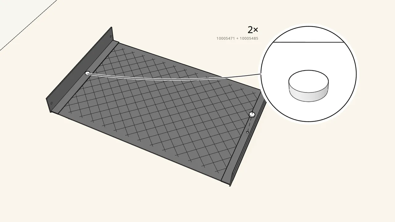 Step 2: Fix each end rail with a push rivet — click! — IKEA NISSAFORS assembly