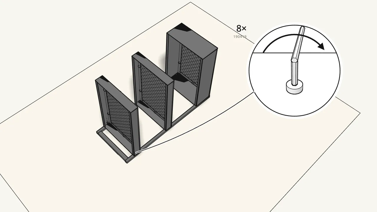 Step 7: Screw in 8 bolts with the Allen key — not fully tight yet. — IKEA NISSAFORS assembly