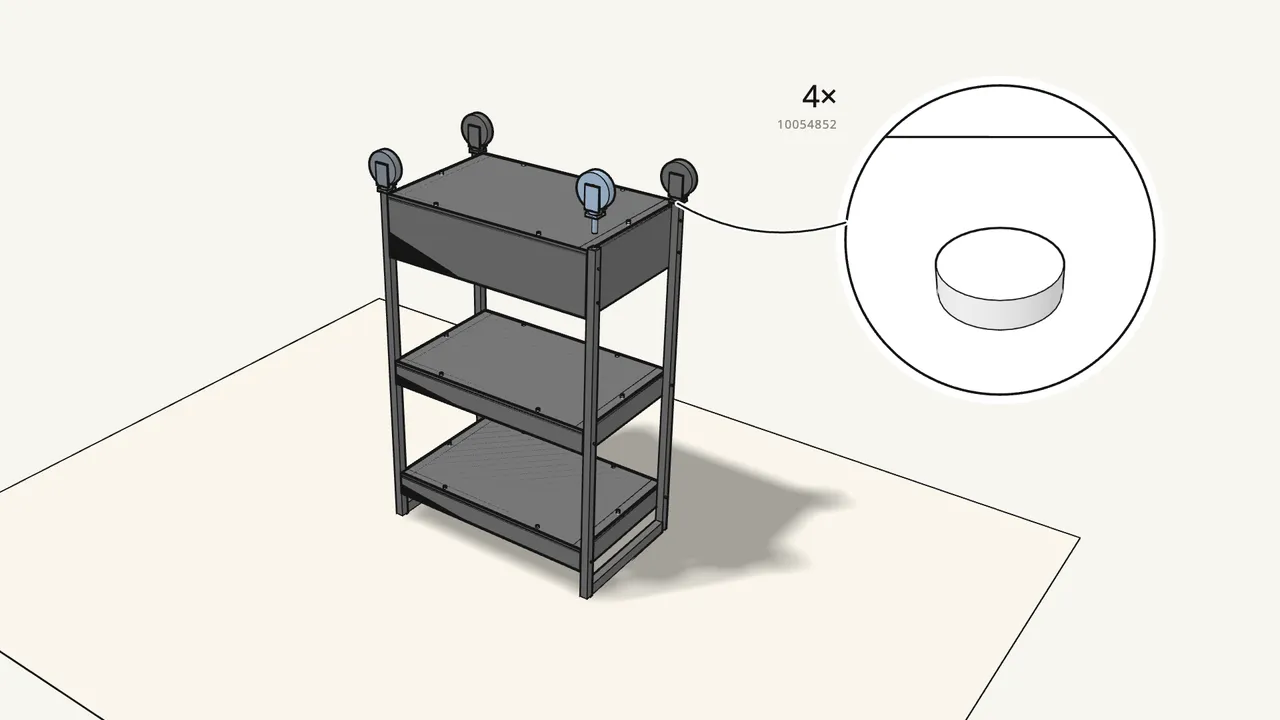 Step 12: Push a castor into each tube end — click! — IKEA NISSAFORS assembly