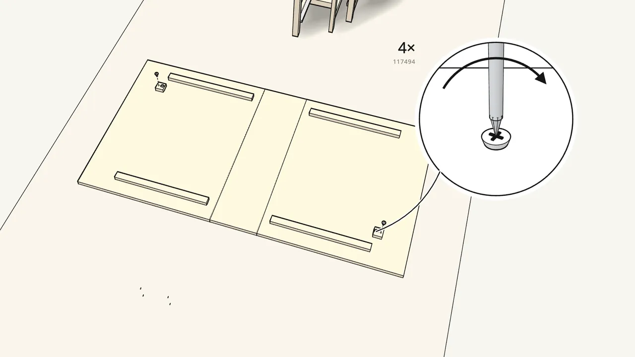Step 3: Lay the three top panels face-down. Screw on the 2 blocks. — IKEA NORDEN assembly