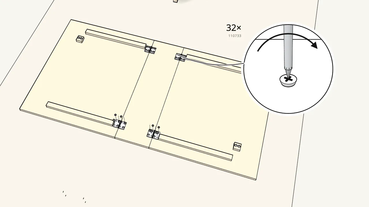 Step 4: Join the leaves to the centre panel with 4 hinges (10005601). — IKEA NORDEN assembly