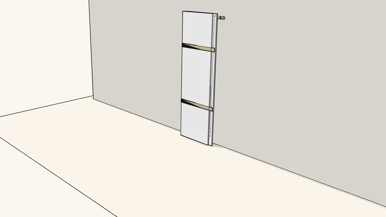 Step 6: Two people: raise the folded frame up in front of the wall. — IKEA PAX assembly