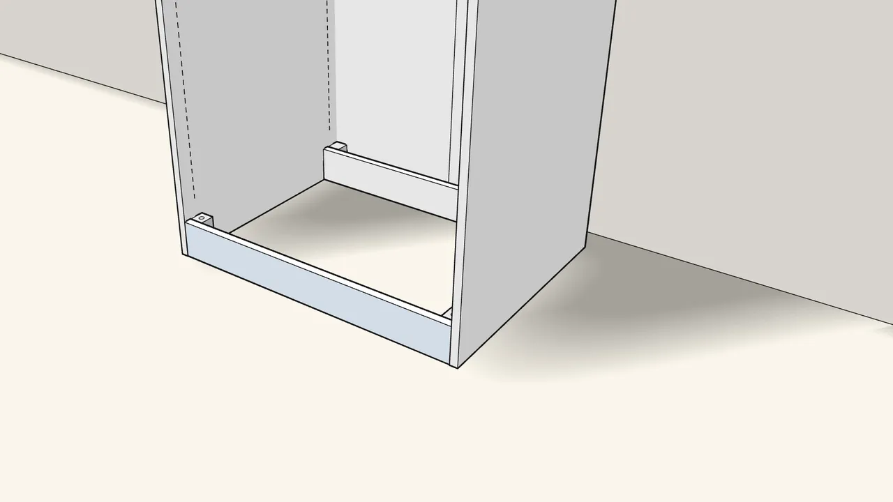 Step 12: Push the front plinth onto the front feet, then press it down. — IKEA PAX assembly