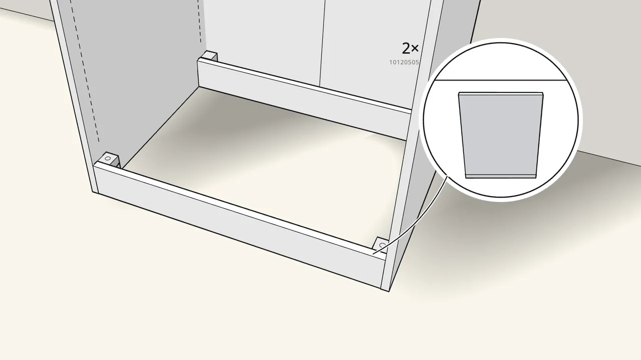 Step 13: Push 2 fittings (10120505) onto the front feet. — IKEA PAX assembly
