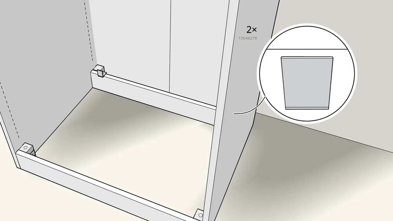 Step 14: Snap 2 clips (10046278) onto the rear plinth. — IKEA PAX assembly