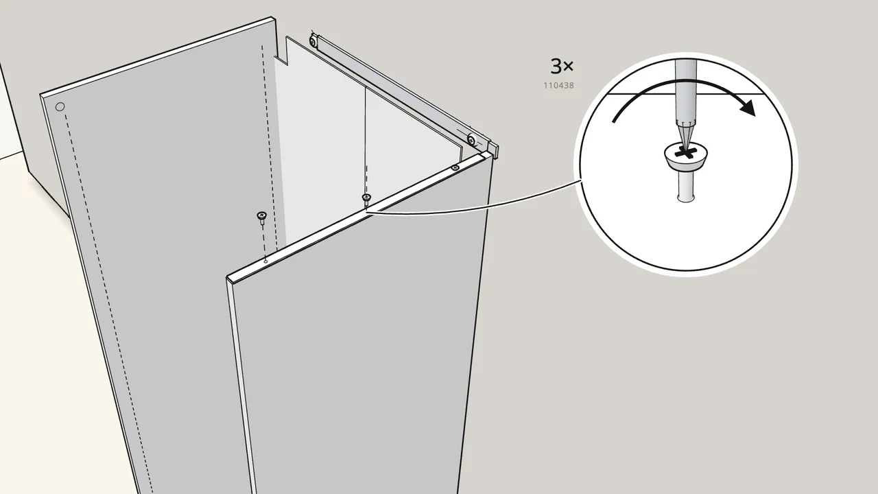 Step 15: Frames side by side: screw the strip (156586) onto the joining side. — IKEA PAX assembly