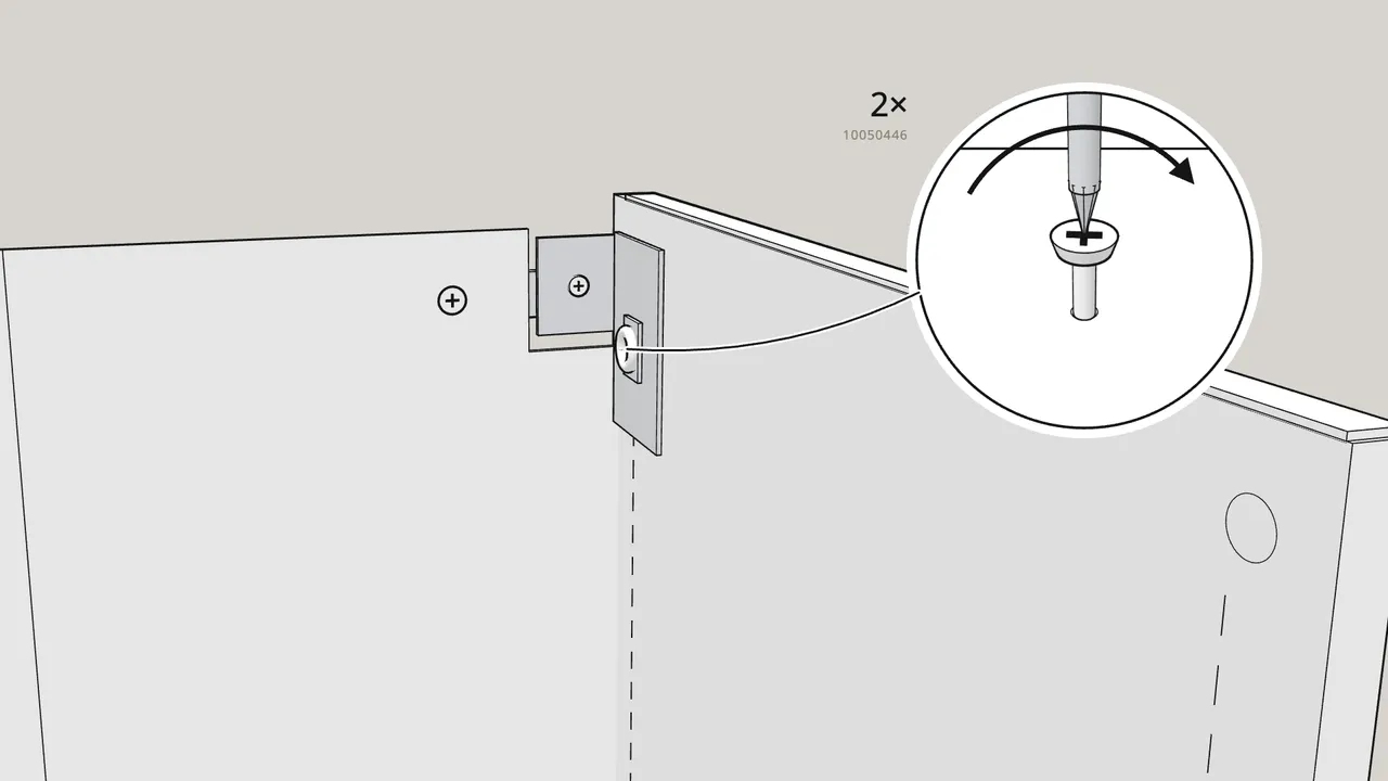 Step 19: Tighten the screw in each fitting, then add the plate, star wheel and screw. — IKEA PAX assembly