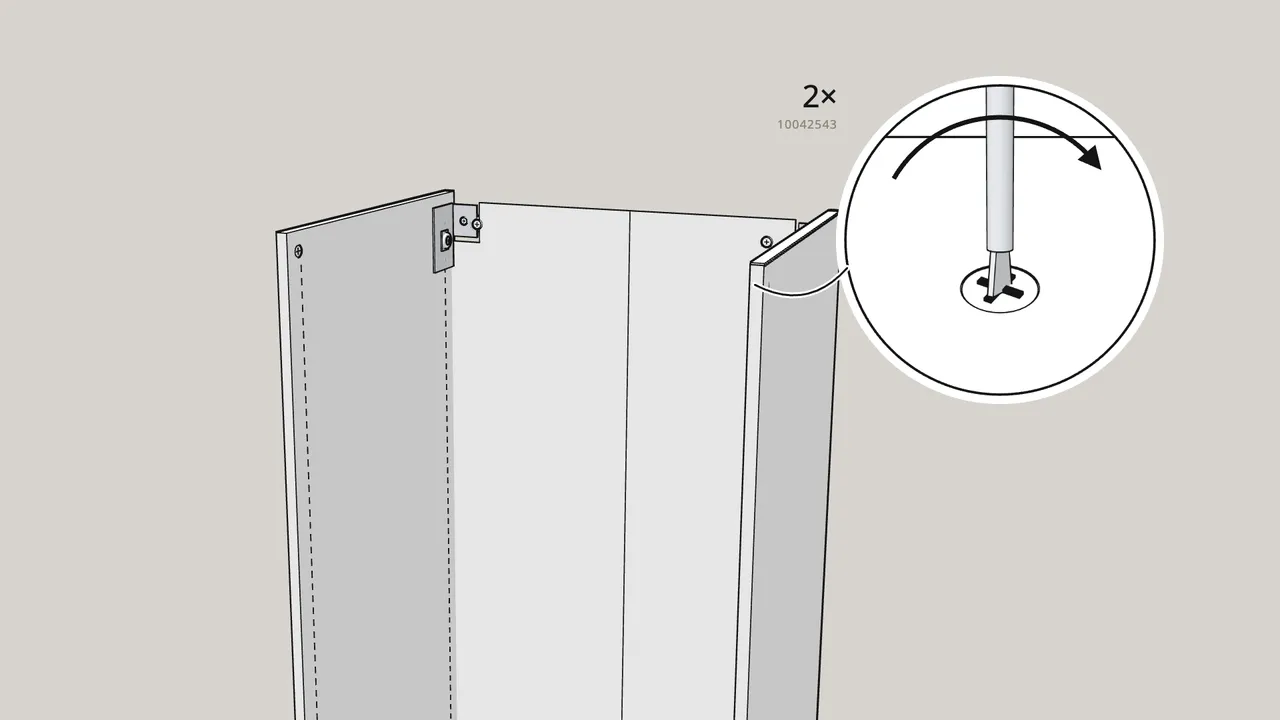 Step 20: Push 2 clips (10042543) into the front holes at the top of the sides. — IKEA PAX assembly
