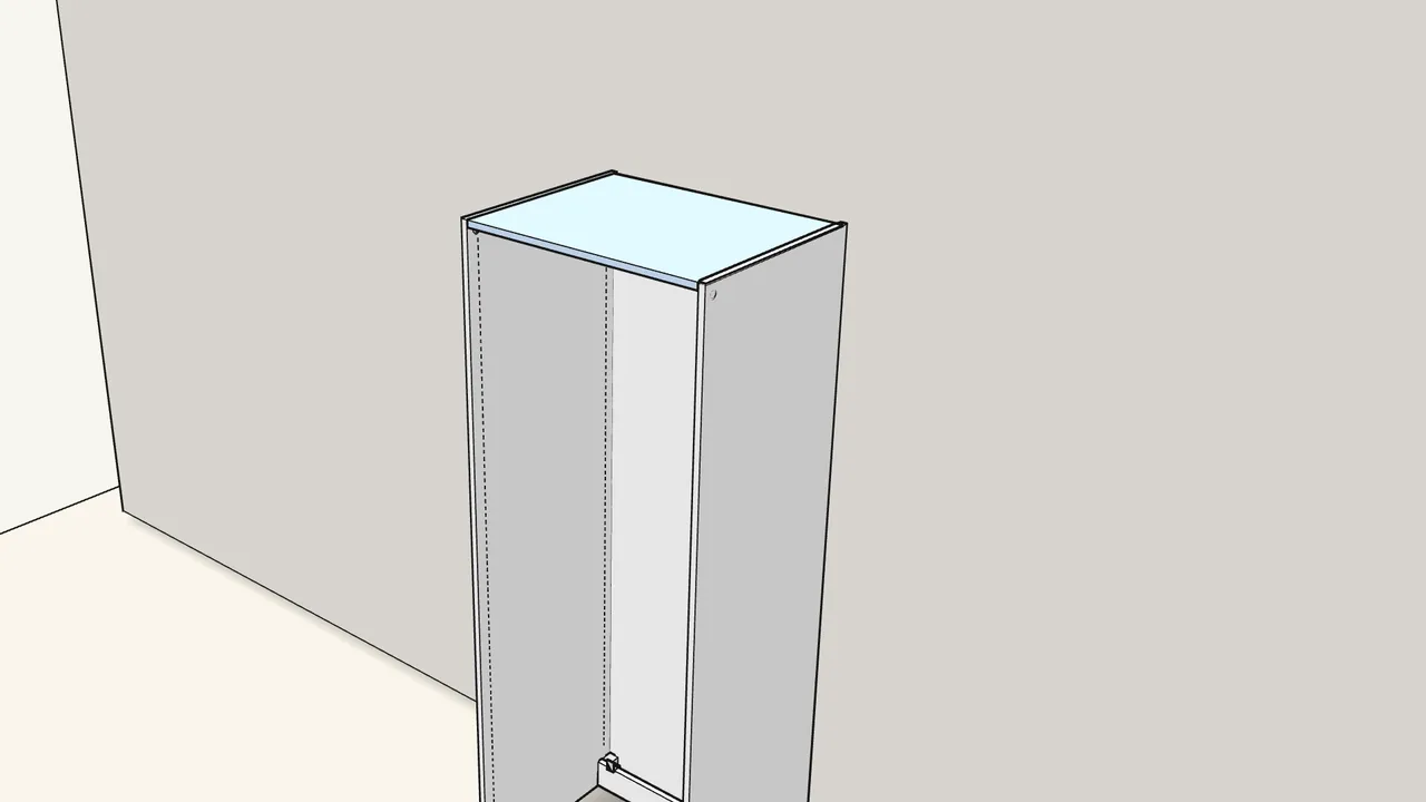 Step 21: Two people: slide the top panel in at an angle until it stops, then swing it level. — IKEA PAX assembly