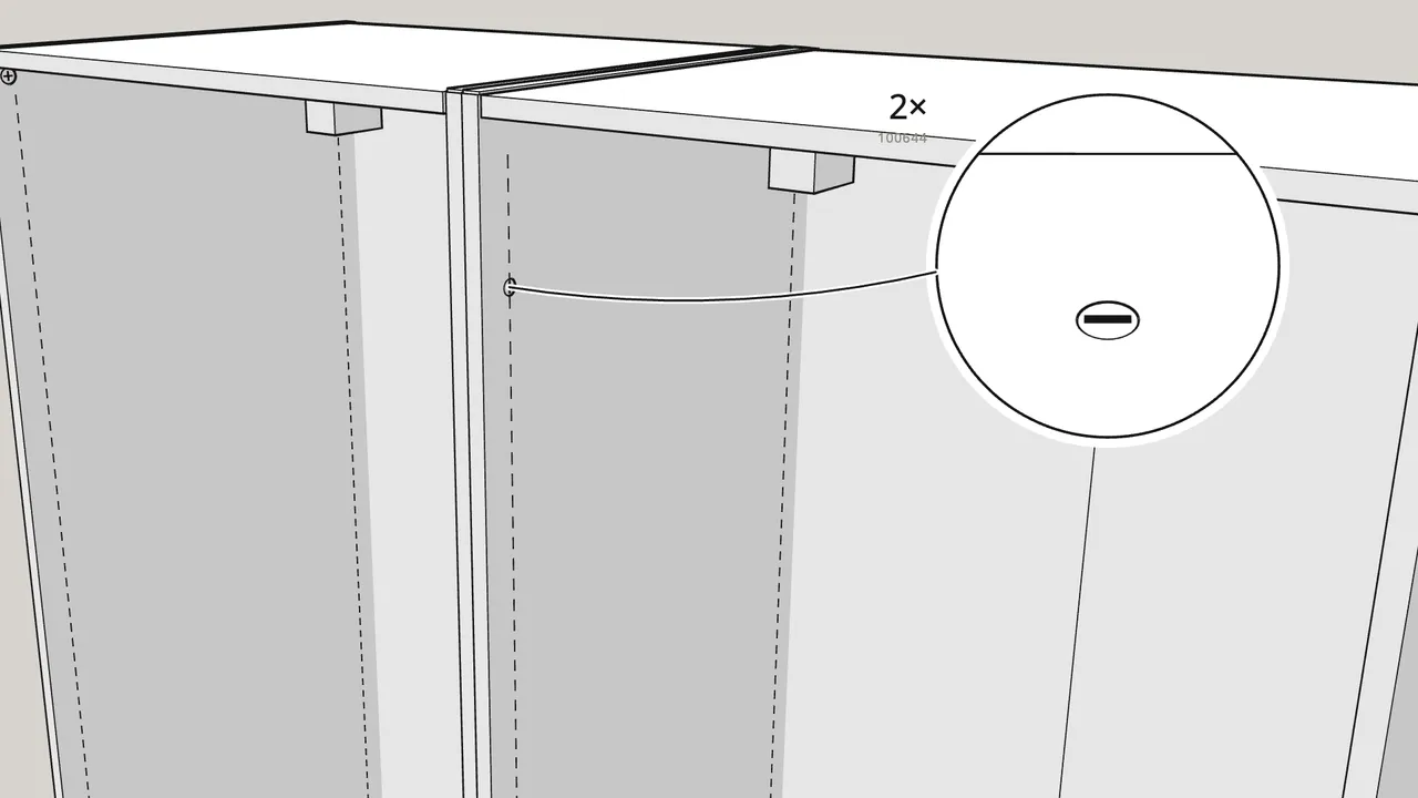 Step 26: Join the frames: clamp them, drill 2 holes (Ø 5 mm) and push in 2 sleeves (100644). — IKEA PAX assembly