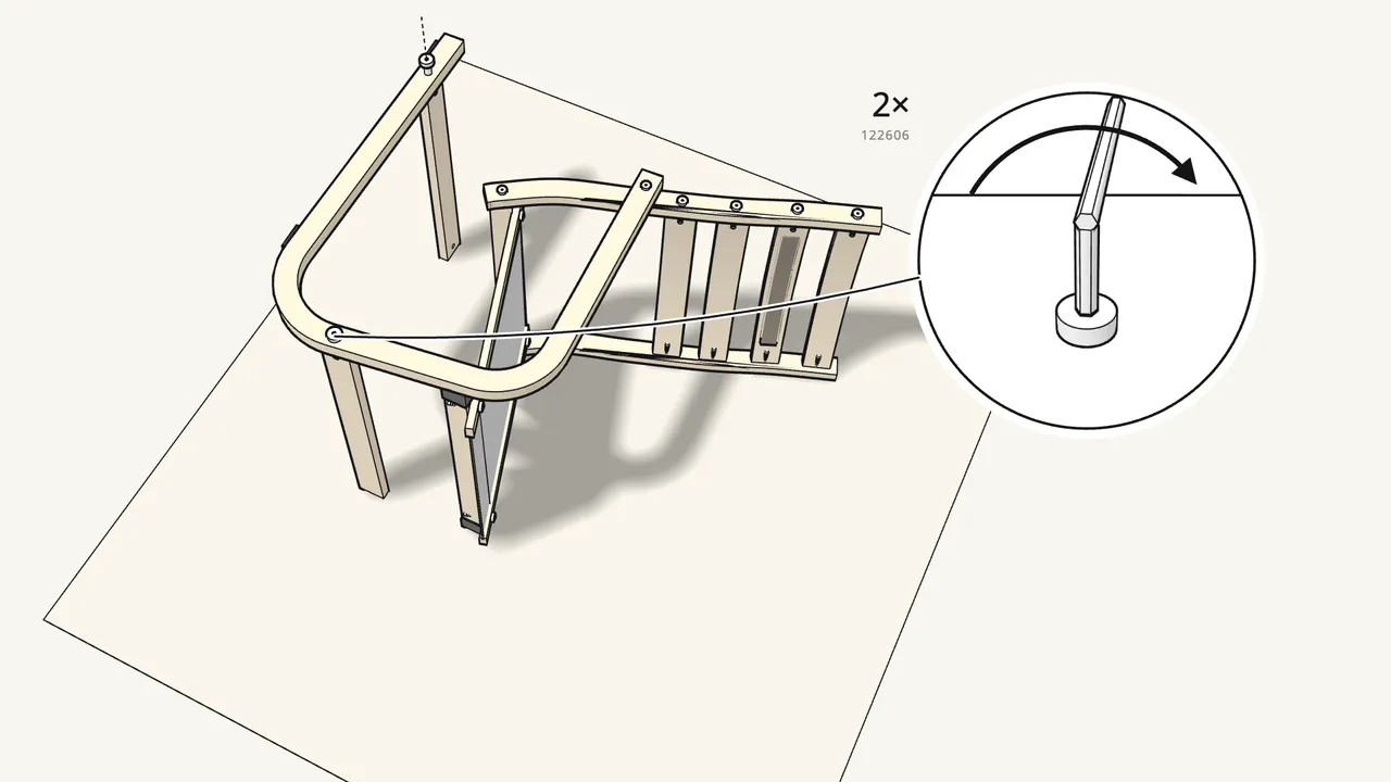 Step 13: Fix both rails with 2 long bolts (122606). — IKEA POÄNG assembly