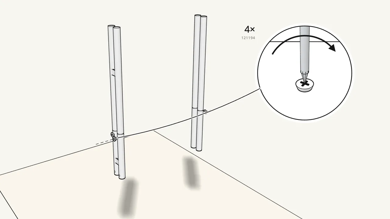 Step 2: Fix each joint with 2 screws (121194). — IKEA RÅSKOG assembly