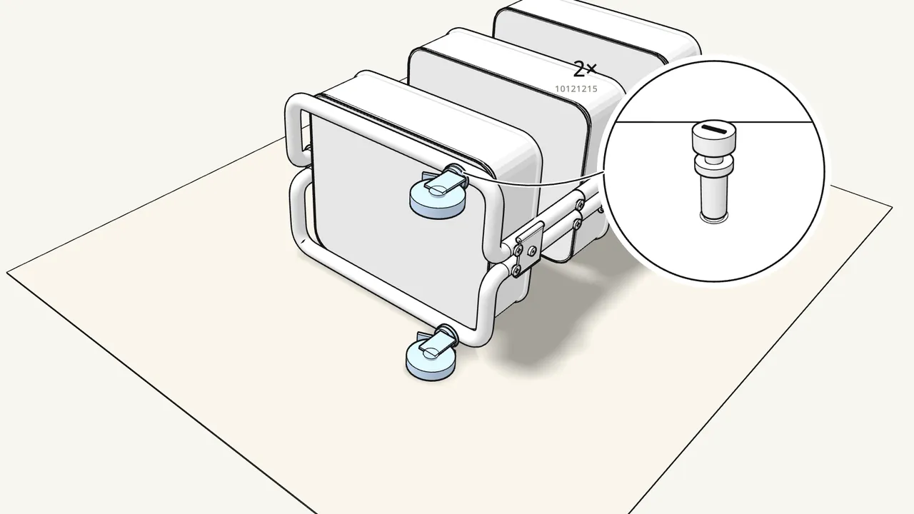 Step 9: Screw in the 2 castors with brakes. — IKEA RÅSKOG assembly