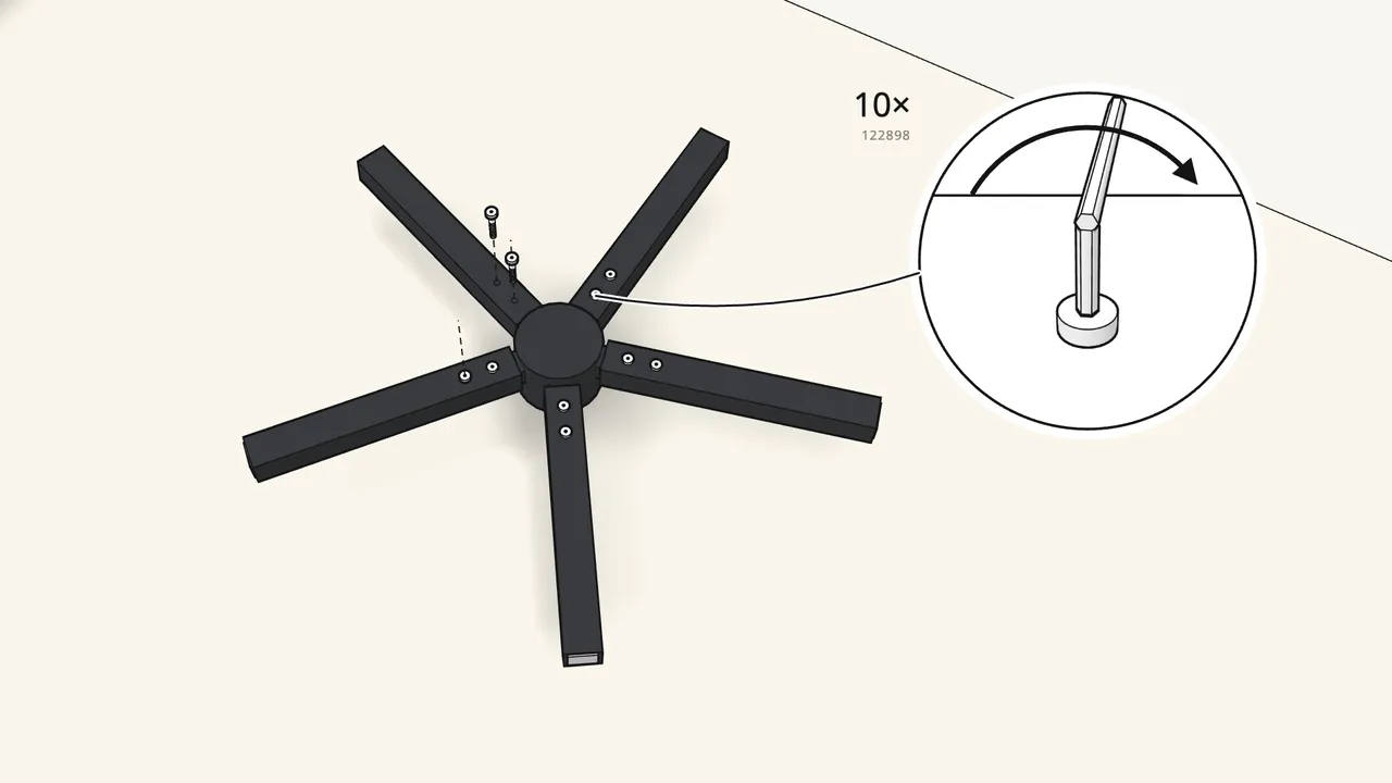 Step 3: Fix each leg with the short bolts (122898) and the Allen key. — IKEA RENBERGET assembly