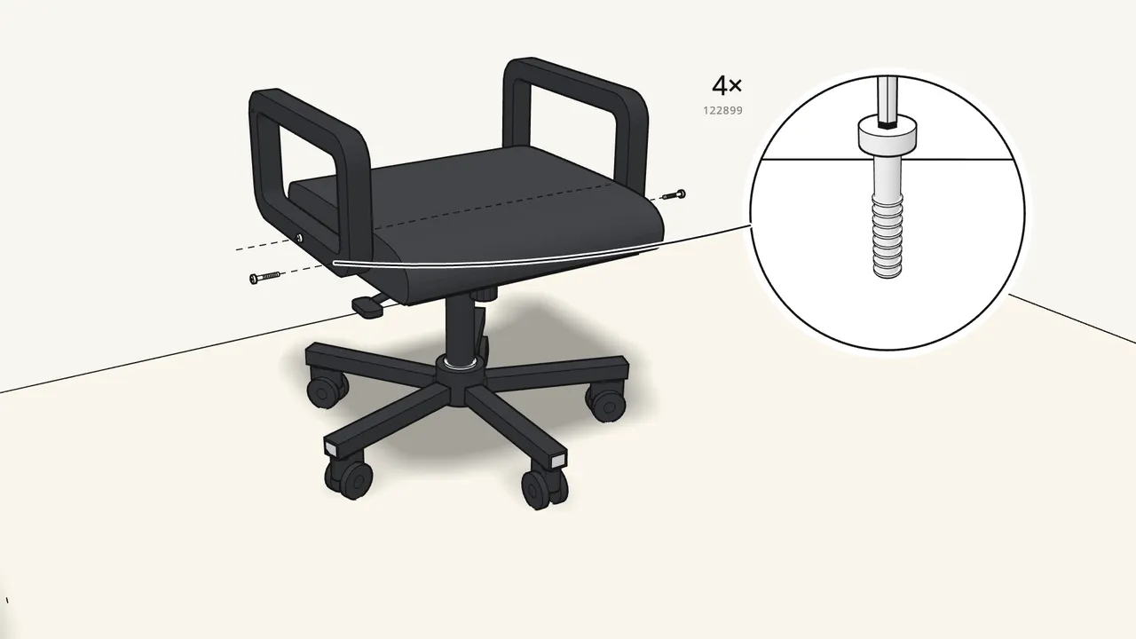 Step 10: Fix each armrest to the seat with 2 bolts (122899). — IKEA RENBERGET assembly
