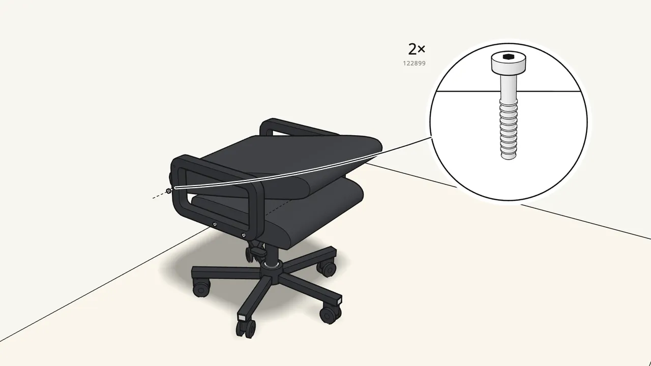 Step 11: Lower the backrest down between the armrests. — IKEA RENBERGET assembly