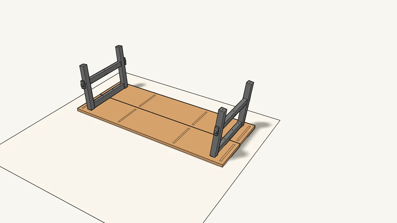 Step 11: Place both frames upside down onto the tabletop. — IKEA SKOGSTA assembly