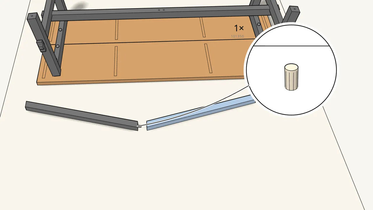 Step 14: Join the two brace pieces with a dowel (101350). — IKEA SKOGSTA assembly
