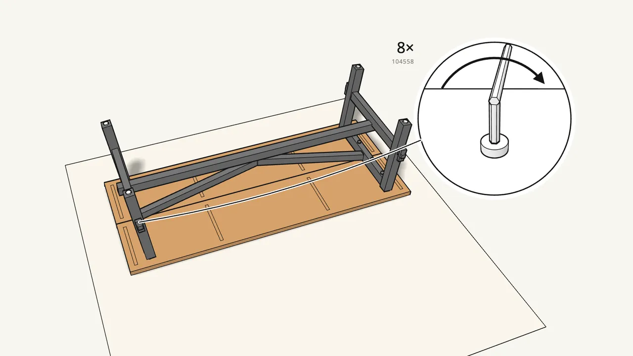 Step 19: Tighten the 8 bolts from step 10 once more. — IKEA SKOGSTA assembly