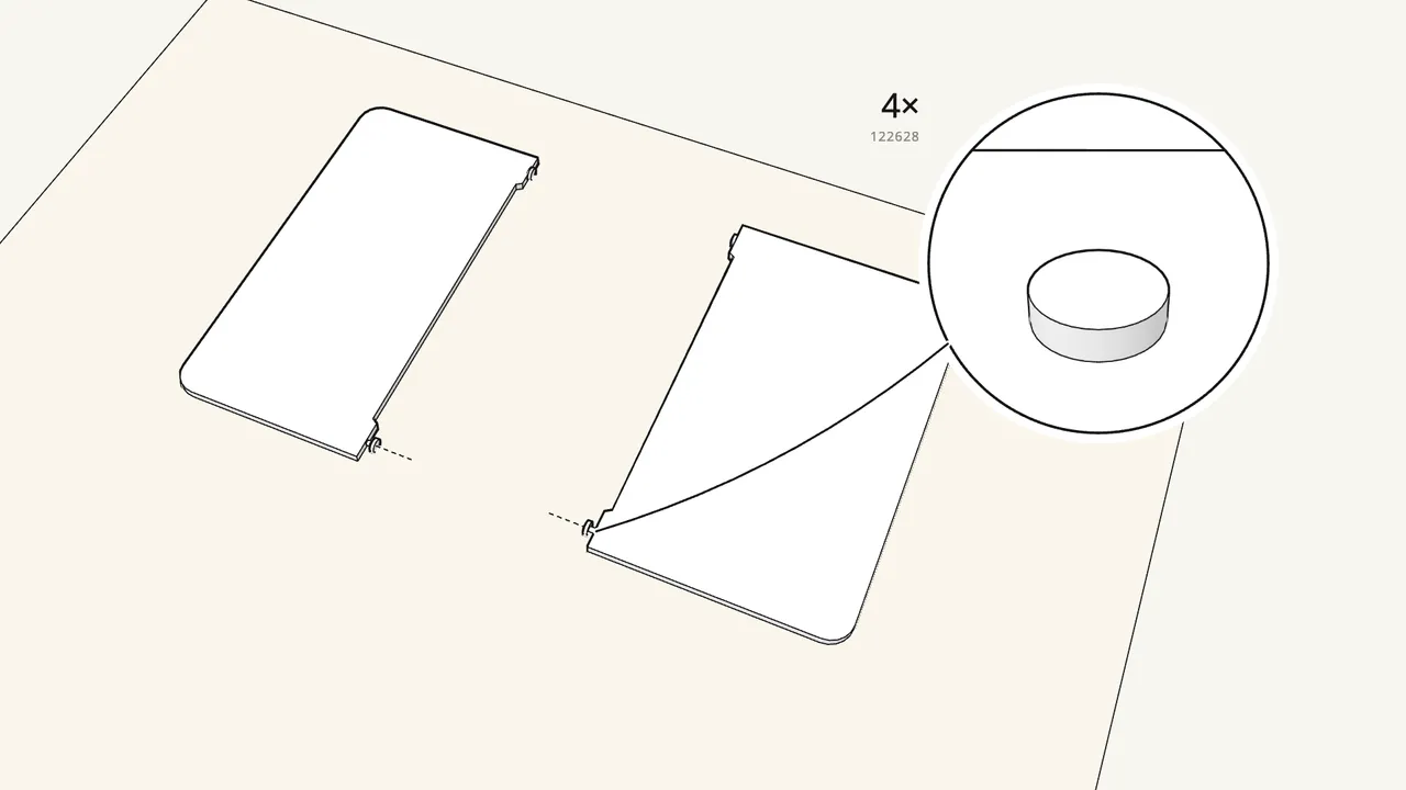 Step 1: Bed frame: tap 4 glides (122628) into the head- and footboard. — IKEA SLÄKT assembly