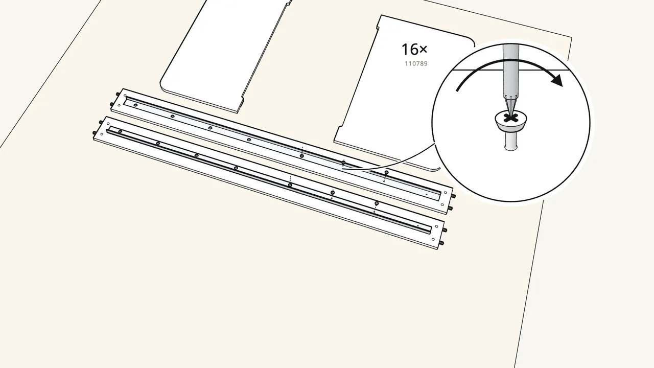 Step 3: Screw the 2 metal slat rails onto the side rails. — IKEA SLÄKT assembly