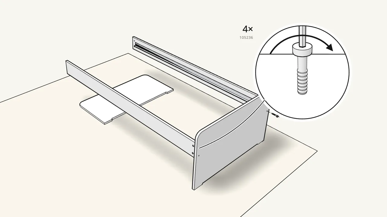 Step 4: With 2 people, fit both side rails to the headboard. — IKEA SLÄKT assembly