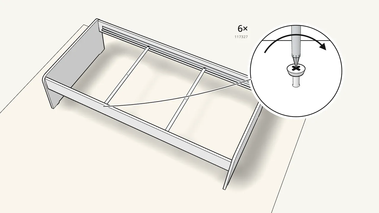 Step 6: Pull out the 2 centre bars (117228) and screw them on. — IKEA SLÄKT assembly