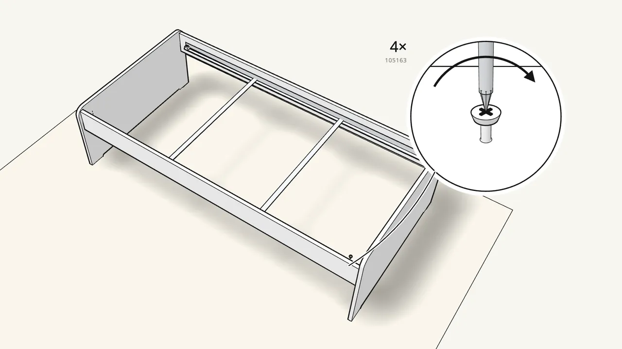 Step 7: Screw on the 4 slat holders (191315). — IKEA SLÄKT assembly