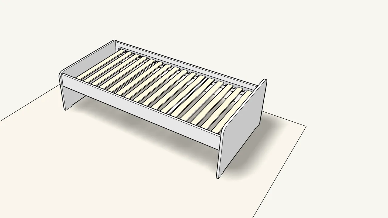 Step 8: Lay in the slatted bed base, curved side up. — IKEA SLÄKT assembly