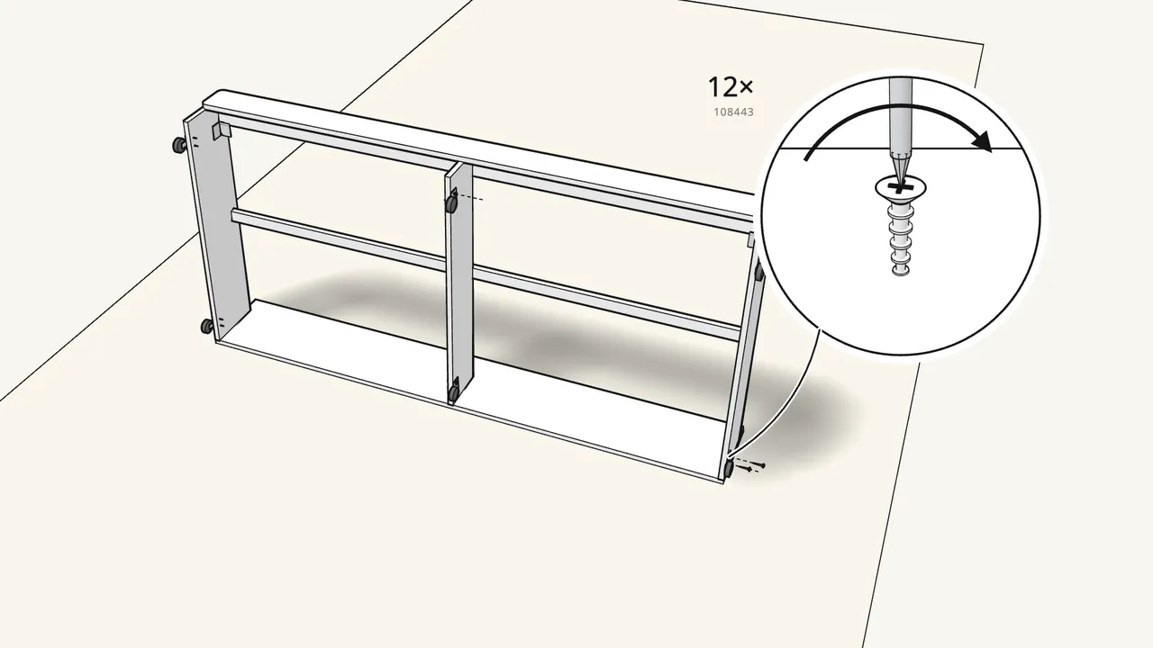 Step 16: Screw on the 6 castors (111401): 12 screws (108443). — IKEA SLÄKT assembly