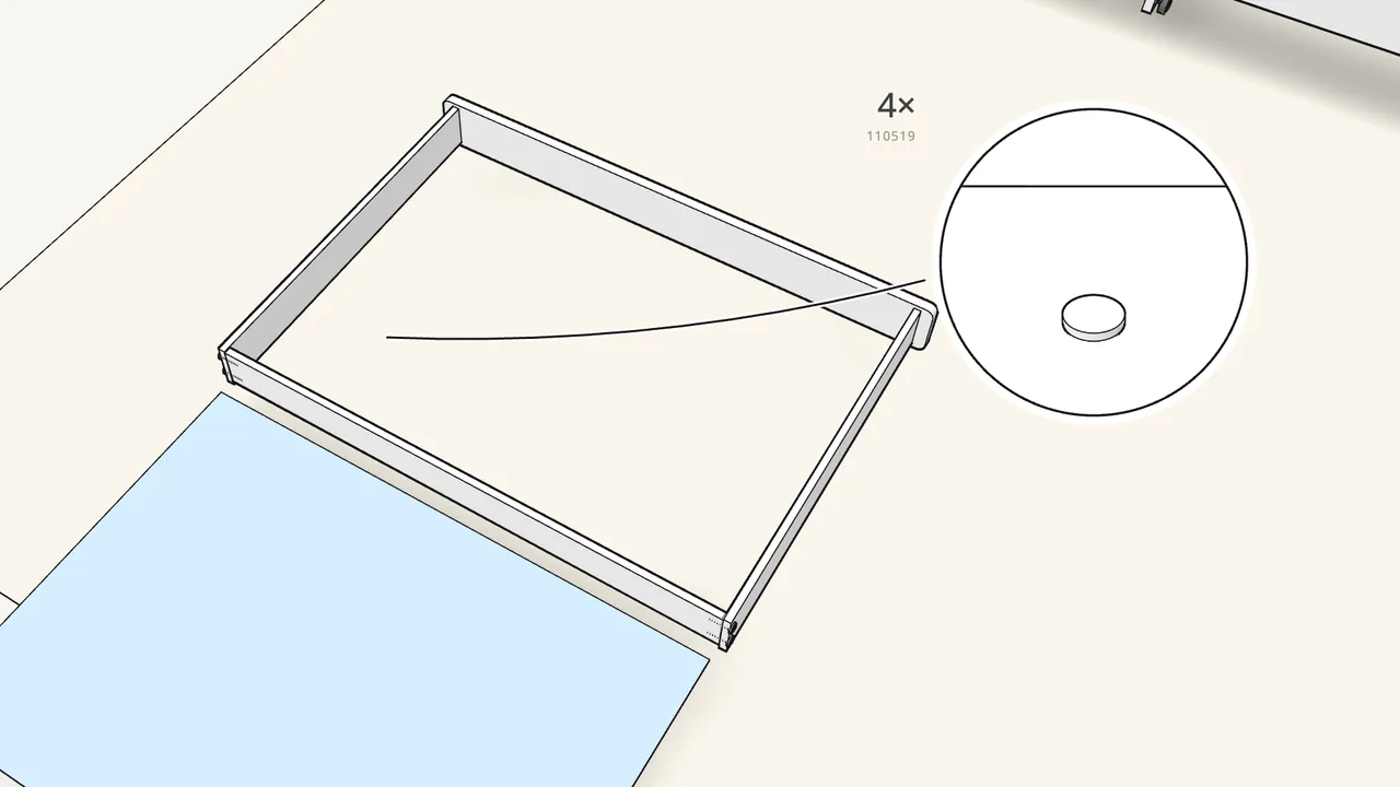 Step 22: Fit the back: tap in 4 screw dowels (110519). — IKEA SLÄKT assembly