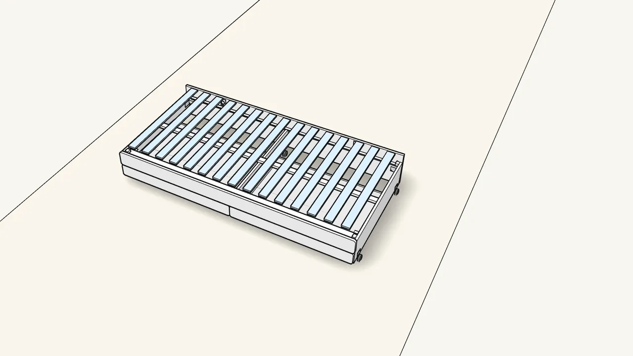 Step 25: Fix 2 more slat holders (191315), then lay in the slatted base. — IKEA SLÄKT assembly