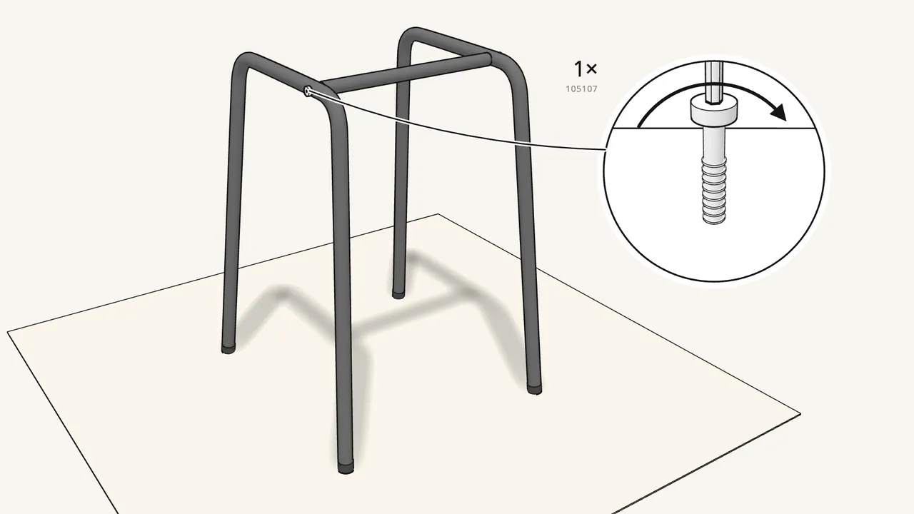 Step 2: Fit the second leg frame onto the rail — 1 bolt (105107). — IKEA STIG assembly
