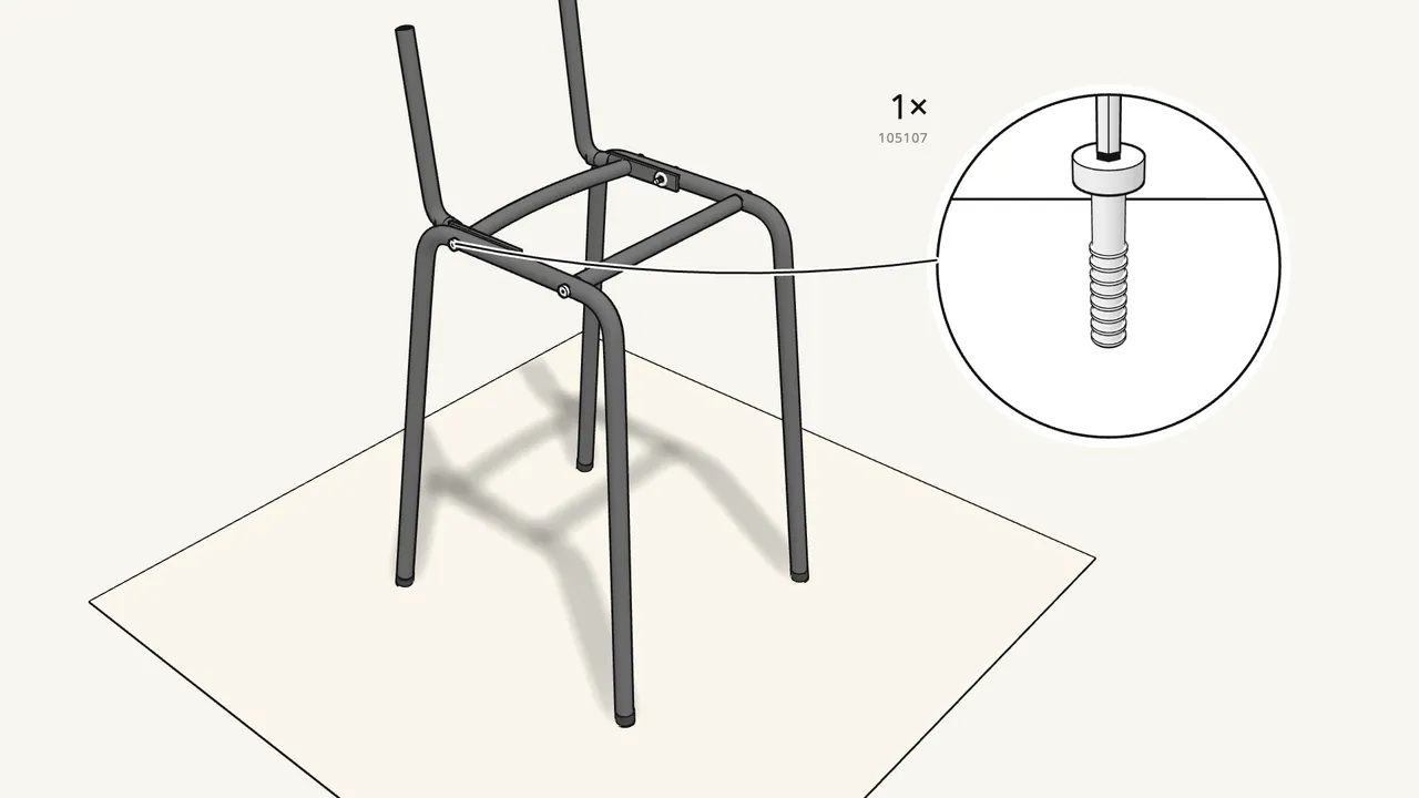 Step 5: Fit the second upright, then bolt the rail end (105107). — IKEA STIG assembly