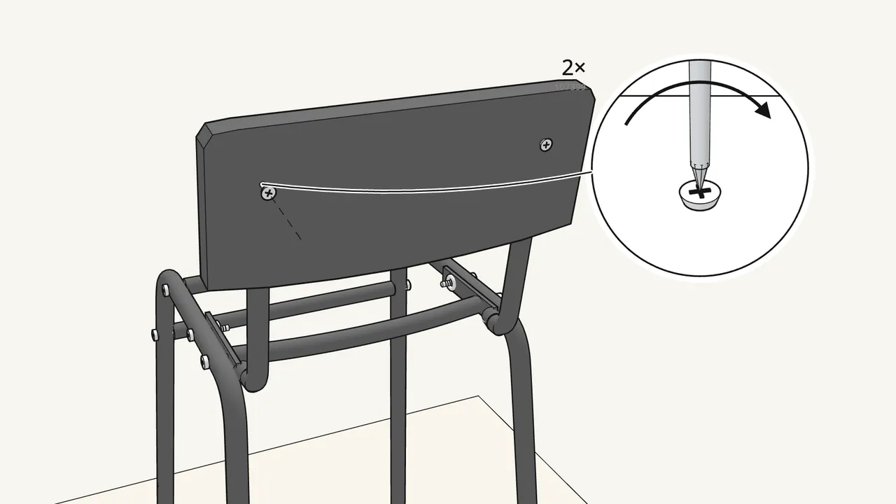 Step 9: Fix the backrest with 2 screws (107399) from the back. — IKEA STIG assembly