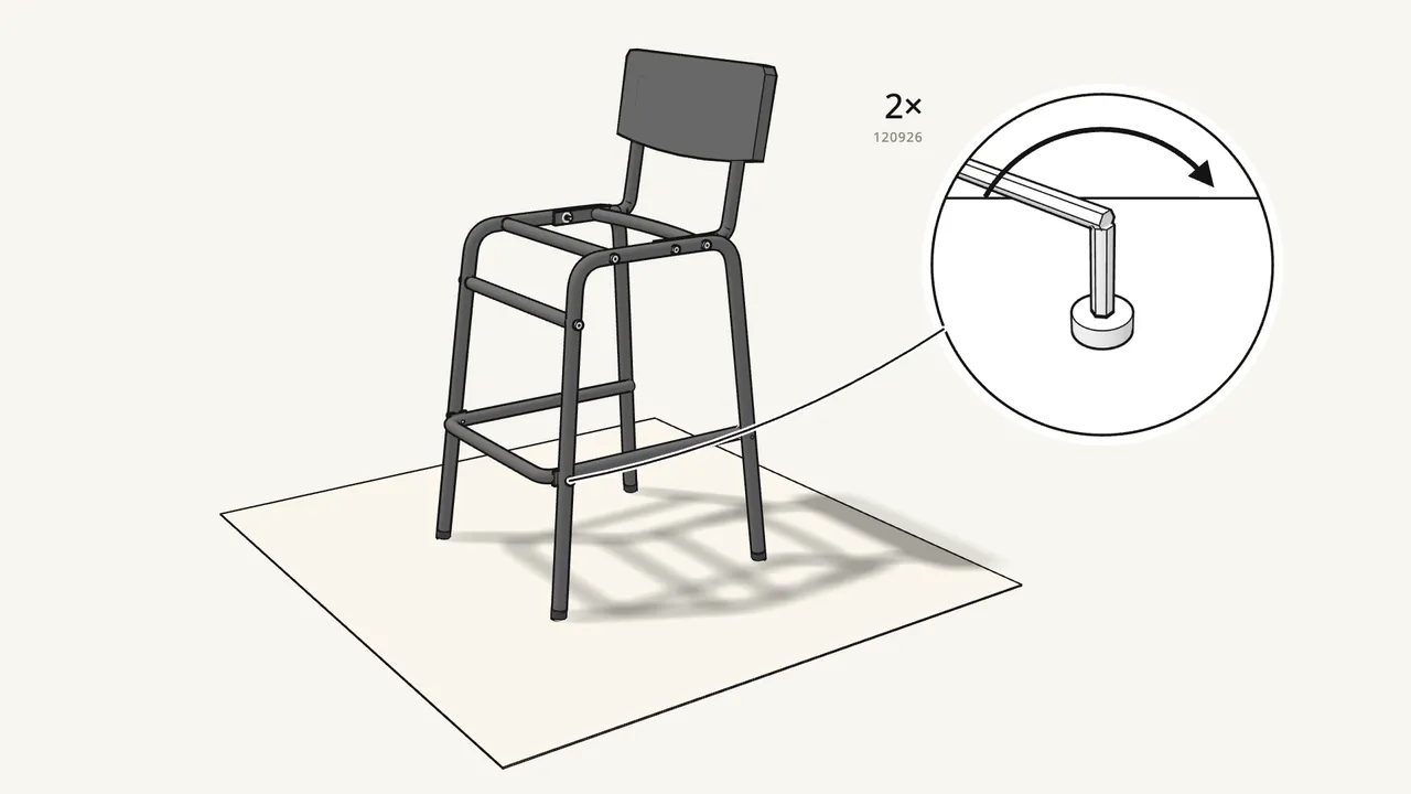 Step 11: Fix the footrest to the front legs — 2 bolts (120926). — IKEA STIG assembly