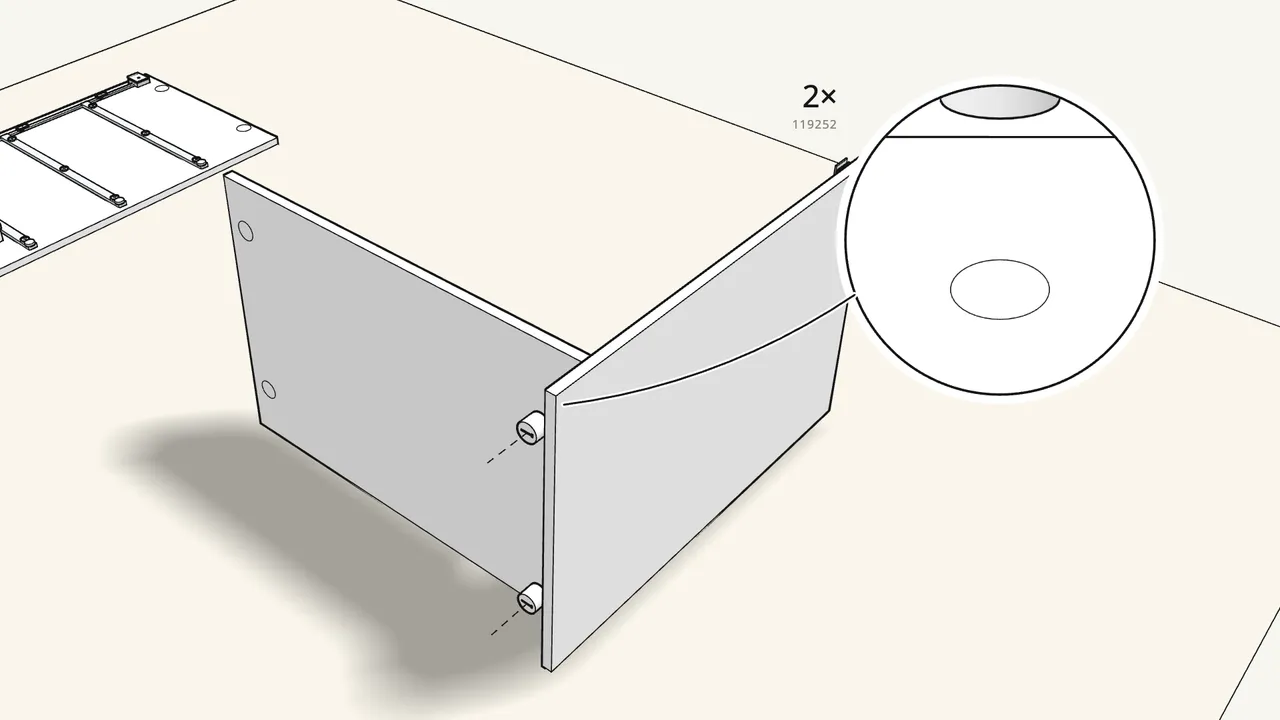 Step 3: Stand one side on its front edge and push a bottom panel onto it. — IKEA STORKLINTA assembly