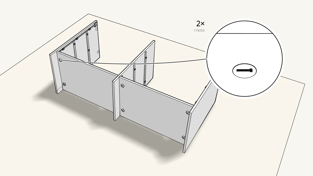 Step 7: Fit the second side panel and lock it with 2 cam locks. — IKEA STORKLINTA assembly