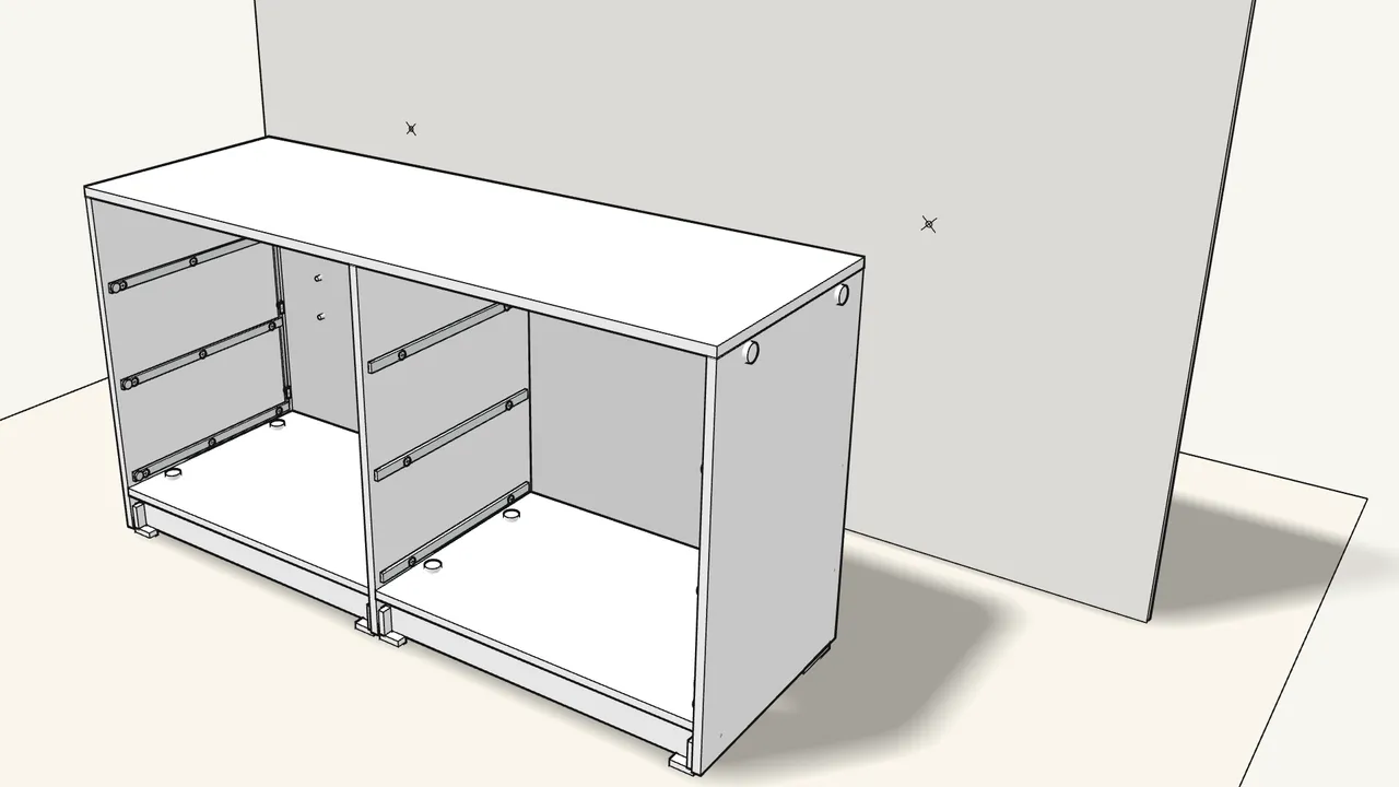 Step 17: Push the dresser to the wall, mark the holes, then move it away. — IKEA STORKLINTA assembly