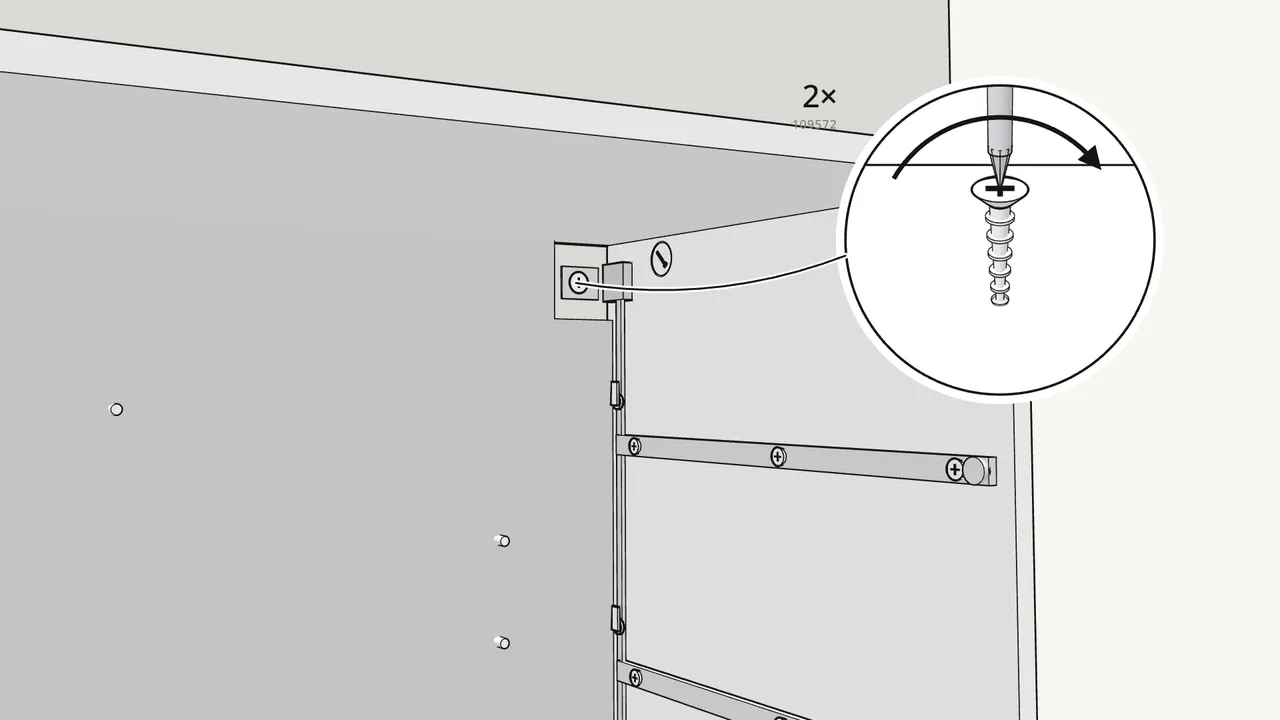 Step 19: Push the dresser back and screw both fittings to the wall. — IKEA STORKLINTA assembly