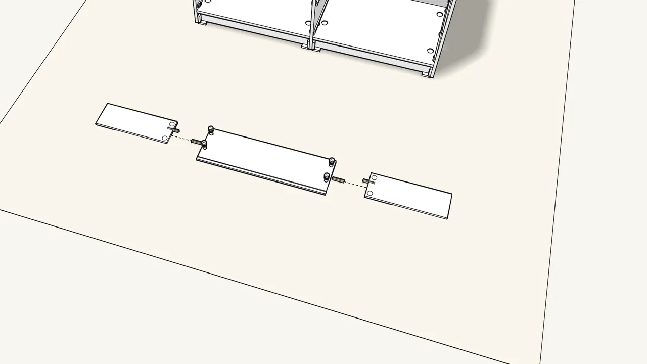 Step 21: Lay the front face-down: 4 cam bolts in the front, 4 dowels in the sides. — IKEA STORKLINTA assembly