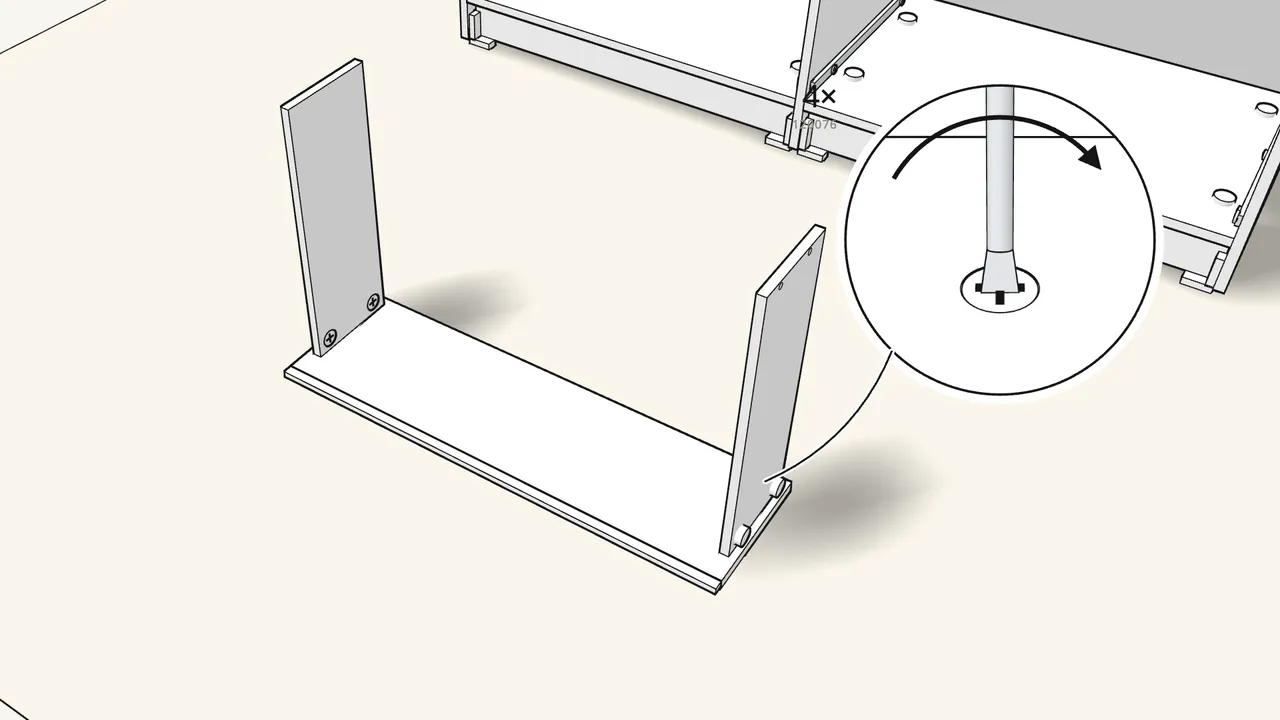 Step 22: Stand the sides on the front and lock with 4 cam locks (120076). — IKEA STORKLINTA assembly