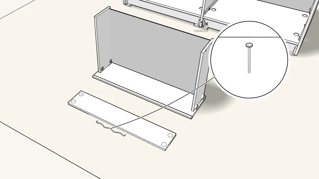 Step 23: Slide in the drawer bottom; tap the wire (10040242) into the drawer back. — IKEA STORKLINTA assembly