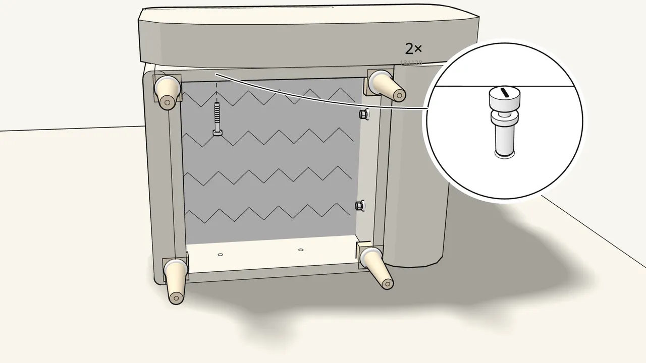 Step 12: Fit 2 bolts (131128) with washers (100837) through the seat frame. — IKEA STRANDMON assembly